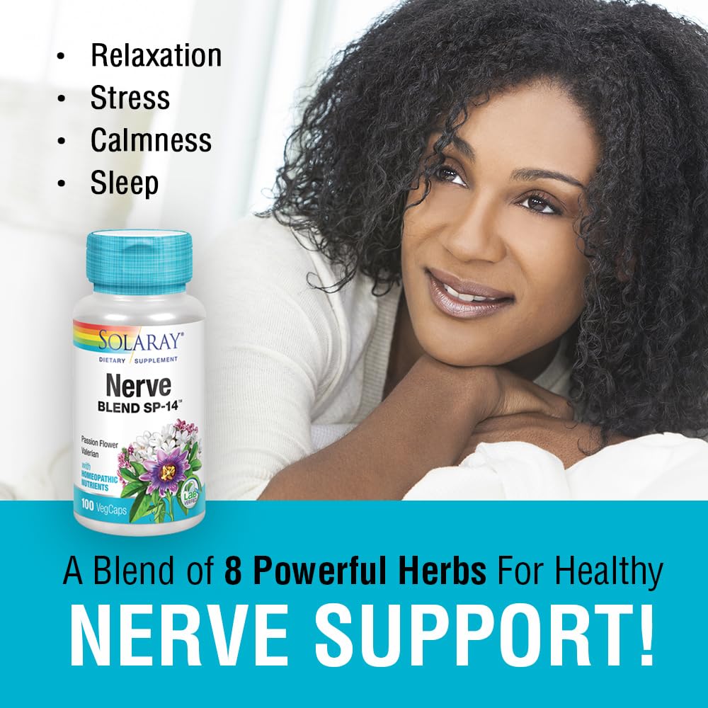 SOLARAY Nerve Blend SP-14 | Homeopathic Nutrients | Calming & Sleep Support | 50 Serv | 100 VegCaps