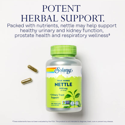 SOLARAY Nettle Leaf 450mg – Kidney, Urinary & Prostate Support | Respiratory Wellness (180 CT)