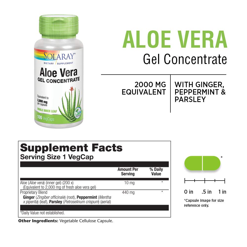 SOLARAY Aloe Vera Gel 200X Capsules – 2000 mg Fresh Gel with Ginger & Parsley