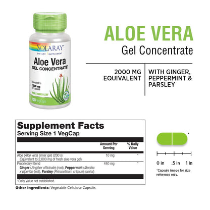 SOLARAY Aloe Vera Gel 200X Capsules – 2000 mg Fresh Gel with Ginger & Parsley