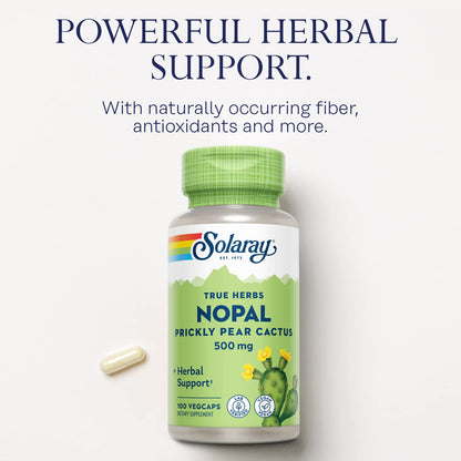 Solaray Nopal Prickly Pear Cactus 500 mg | Vegan Capsule with Fiber & Antioxidants | 100 Servings