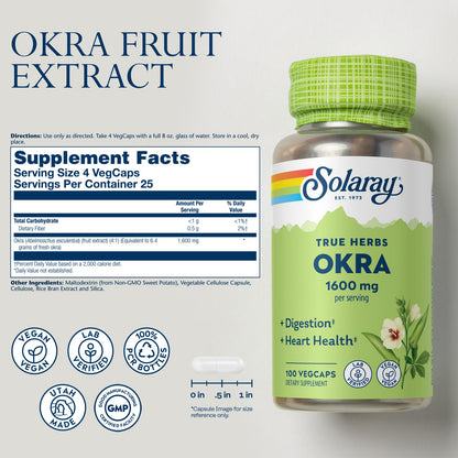 SOLARAY Okra Fruit 1600 mg – High-Fiber Vegan Supplement