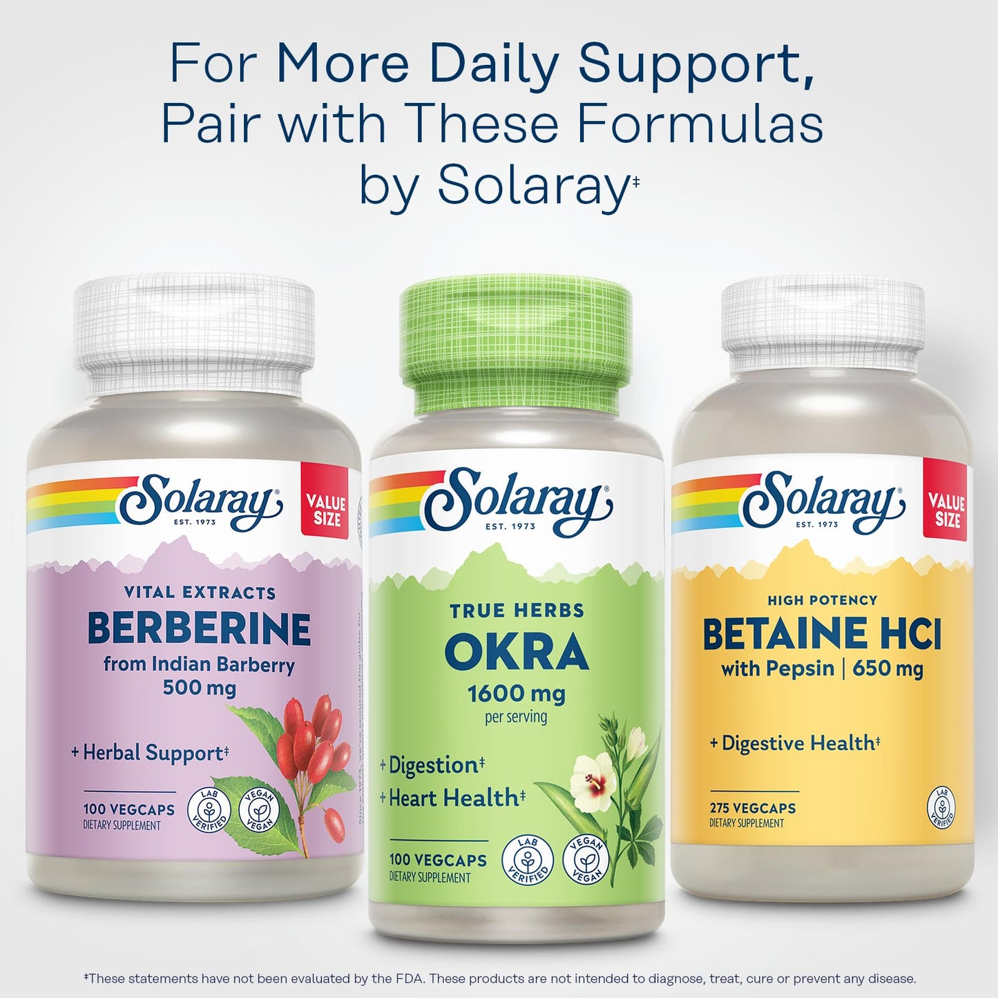 SOLARAY Okra Fruit 1600 mg – High-Fiber Vegan Supplement