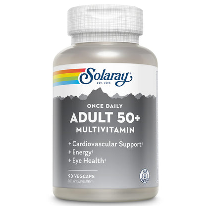 Solaray Once Daily 50+ Multivitamin for Women & Men – Iron Free, CoQ10, Lutein, 90 VegCaps