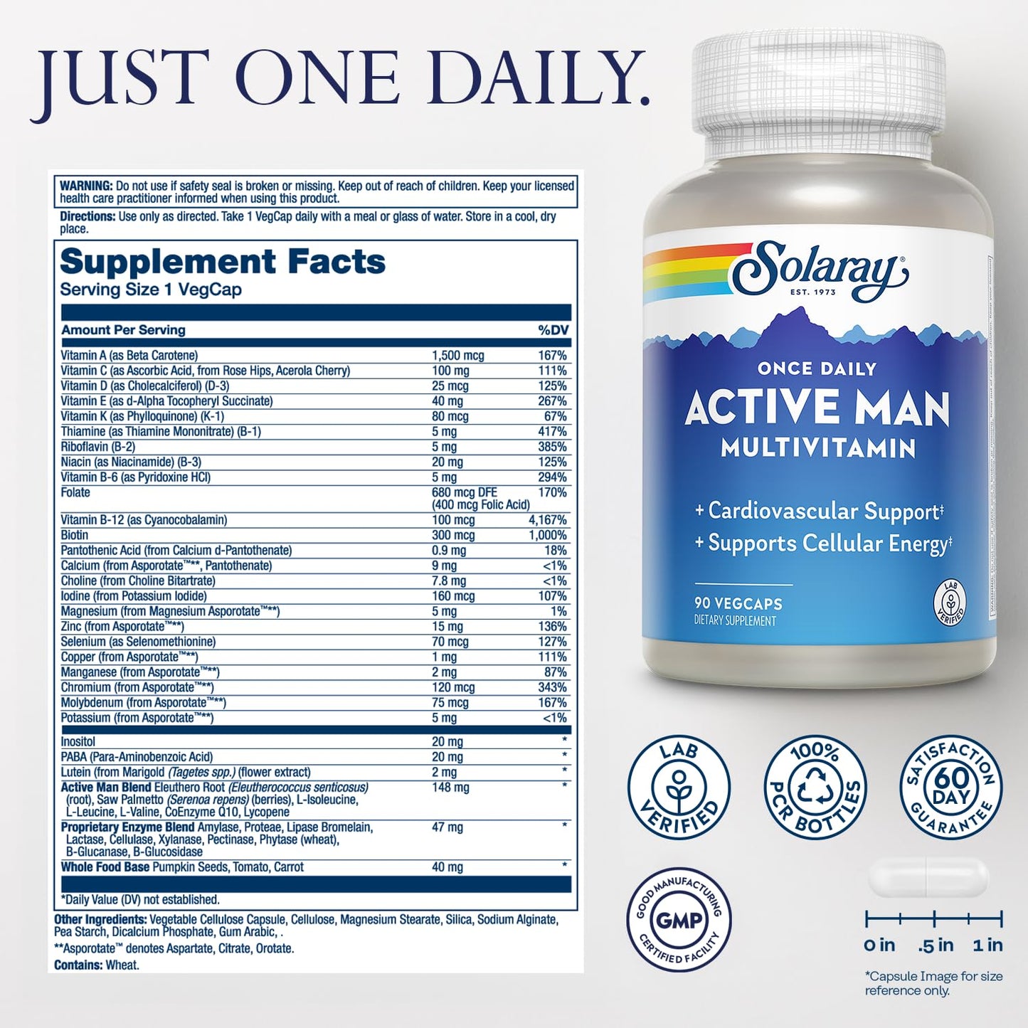 Solaray Once Daily Active Man Multivitamin – Cellular Energy & Immune Support (90 Servings)
