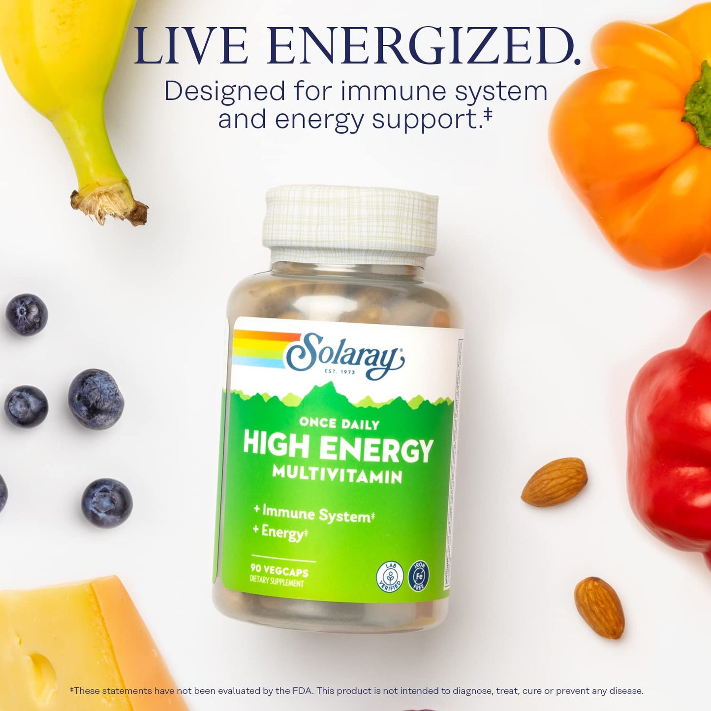 SOLARAY Once Daily High Energy Multivitamin - Iron Free, Immune & Energy Support | 90 Servings