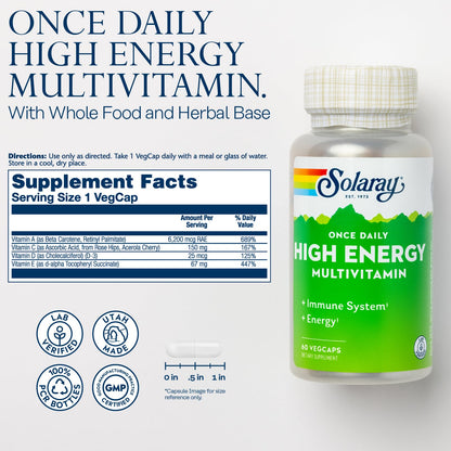 SOLARAY Once Daily High Energy Multivitamin – Immune Support & Energy | 60 VegCaps