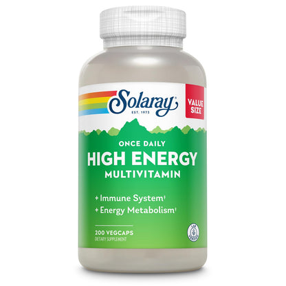 SOLARAY Once Daily High Energy Multivitamin for Women and Men — Immune Support with Vitamins C, A, D, E, B Complex | 200 VegCaps | 60-Day Guarantee