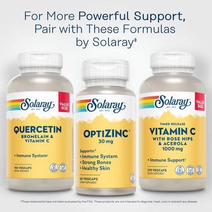 SOLARAY OptiZinc 30mg Immune Support - Zinc with Vitamin B6 | High Absorption | 60 VegCaps