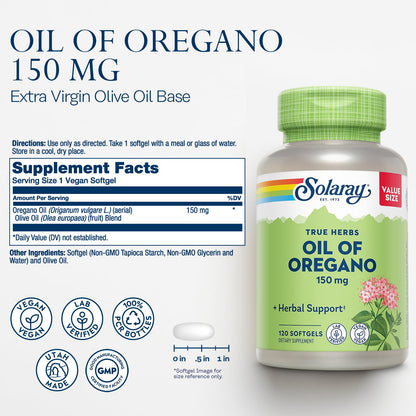 SOLARAY Oil of Oregano Softgels 150 mg - Vegan, 120 Servings