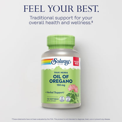 SOLARAY Oil of Oregano Softgels 150 mg - Vegan, 120 Servings