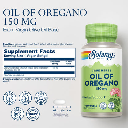 Solaray Oil of Oregano Softgels 150 mg | Oregano Oil Supplement for Wellness – Vegan, Extra Virgin Olive Oil Base