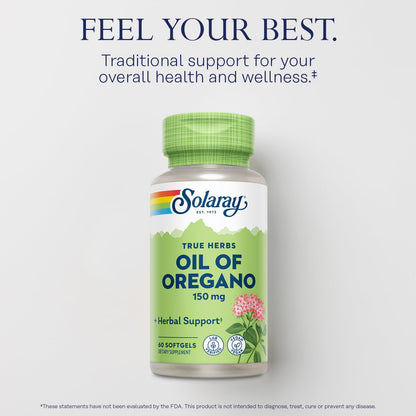 Solaray Oil of Oregano Softgels 150 mg | Oregano Oil Supplement for Wellness – Vegan, Extra Virgin Olive Oil Base