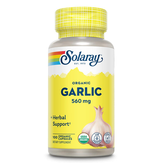 Solaray Organic Garlic Pills - 560 mg Garlic Supplements for Heart Health Support - USDA Organic Garlic Capsules - Vegan - 60-Day Money-Back Guarantee - 100 Servings, 100 VegCaps BritishVita | Premium UK Vitamins & Wellness Supplements