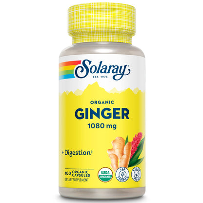 SOLARAY Organic Ginger 1080 mg - Motion Sickness Relief & Joint Health - Vegan