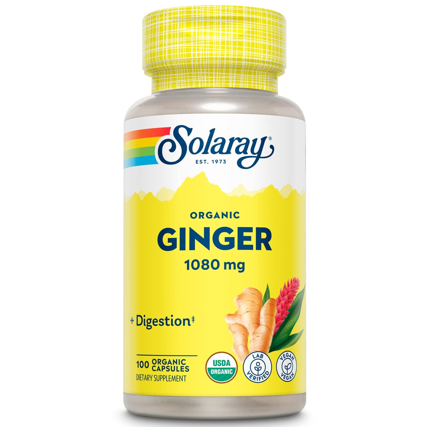 SOLARAY Organic Ginger 1080 mg - Motion Sickness Relief & Joint Health - Vegan
