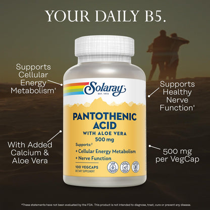 Solaray Pantothenic Acid 500mg – Vitamin B5 Supplement (B-Complex) | Vegan & Gluten Free