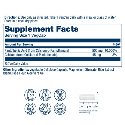 Solaray Pantothenic Acid 500mg – Vitamin B5 Supplement (B-Complex) | Vegan & Gluten Free
