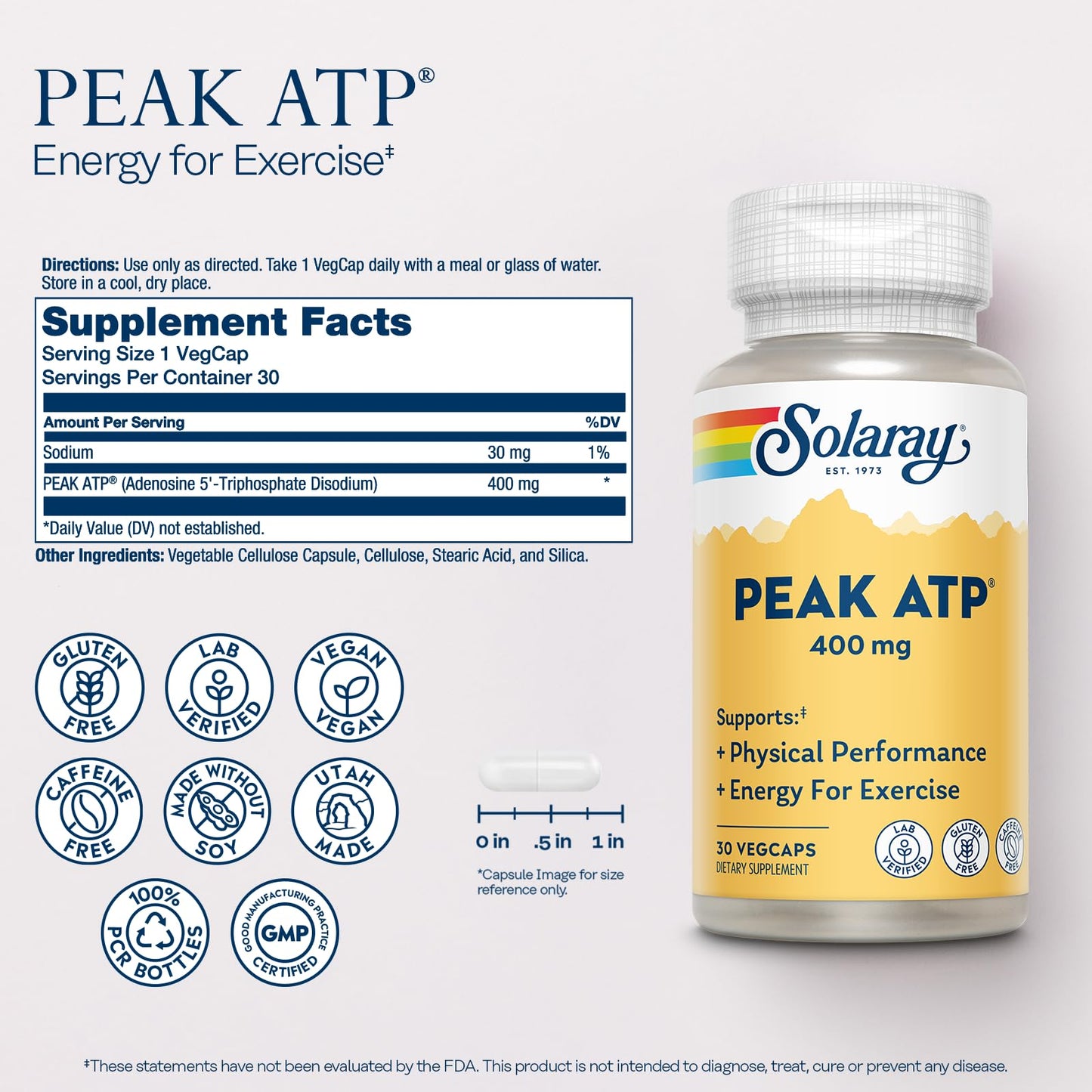 SOLARAY Peak ATP 400 mg – Stim Free Pre Workout, No Caffeine or Gluten