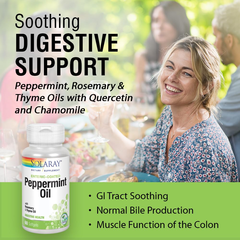 Solaray Peppermint Oil Enteric Coated with Rosemary & Thyme | Digestion Support | 60 Softgels