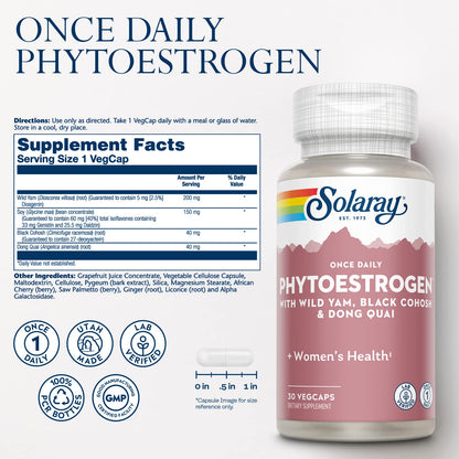 SOLARAY Once Daily Phytoestrogen – Women's Hormone Support with Black Cohosh, Dong Quai, Wild Yam & Soy Isoflavones | 60-Day Guarantee