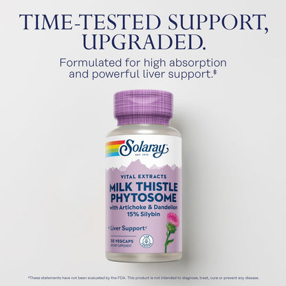 SOLARAY Milk Thistle Phytosome with Artichoke, Dandelion & Ginger – 15% Silybin Liver Support, 60-Day Guarantee | 30 Servings