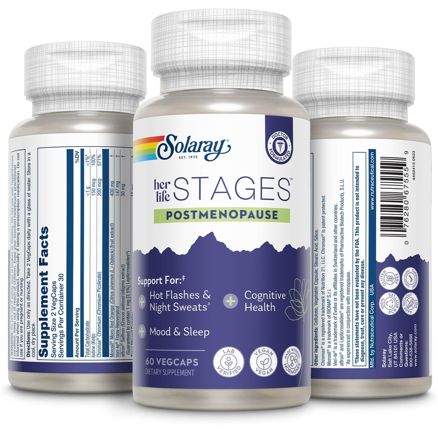 SOLARAY Postmenopause for Women – Resveratrol, Vegan, Hormone-Free, 30 Servings, 60 VegCaps