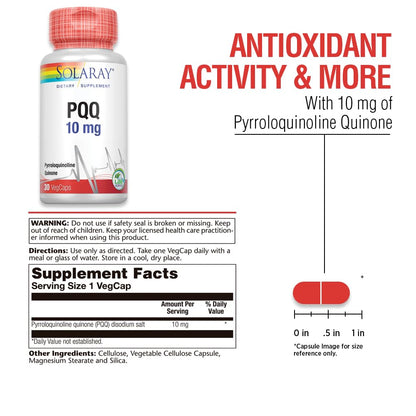 SOLARAY PQQ 10 mg – Cellular, Heart & Cognitive Support | 30 VegCaps