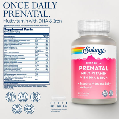 Solaray Once Daily Prenatal Multivitamin with DHA & Iron – 90 VegCaps
