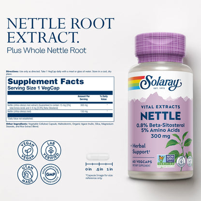 SOLARAY Nettle Root Extract 300 mg – Prostate & Urinary Support for Men | Vegan, 60 Servings
