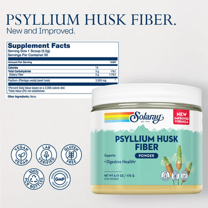 SOLARAY Psyllium Husk Powder - 3 g Soluble Fiber, Gluten Free & Soy Free | 50 Servings