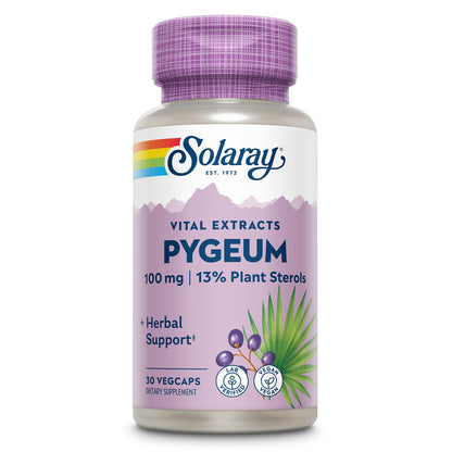 SOLARAY Pygeum Bark Extract 100mg – Prostate Support, 13 mg Plant Sterols, Vegan, 30 Servings, 60-Day Guarantee