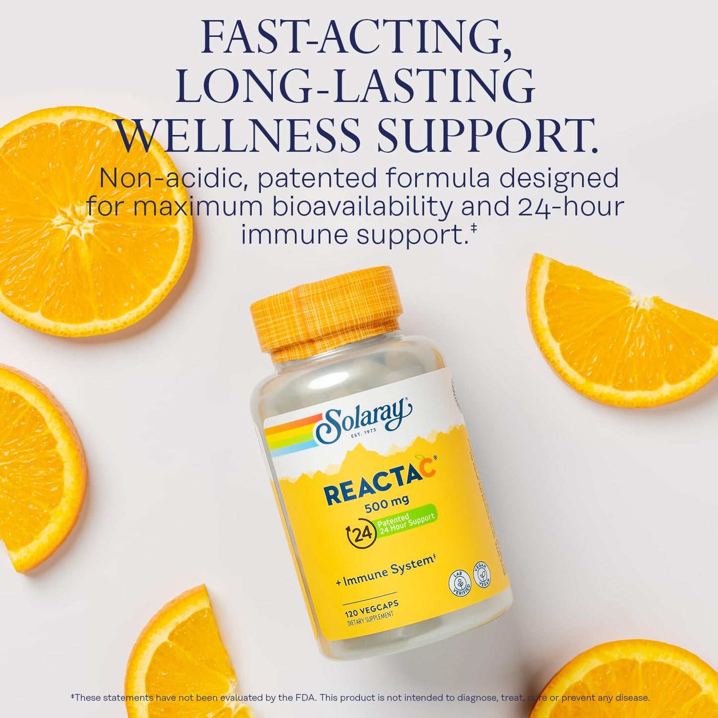 SOLARAY Reacta-C with 500mg Vitamin C - Immune Support, 24 Hour Immunity Booster, Vegan, 120 Capsules
