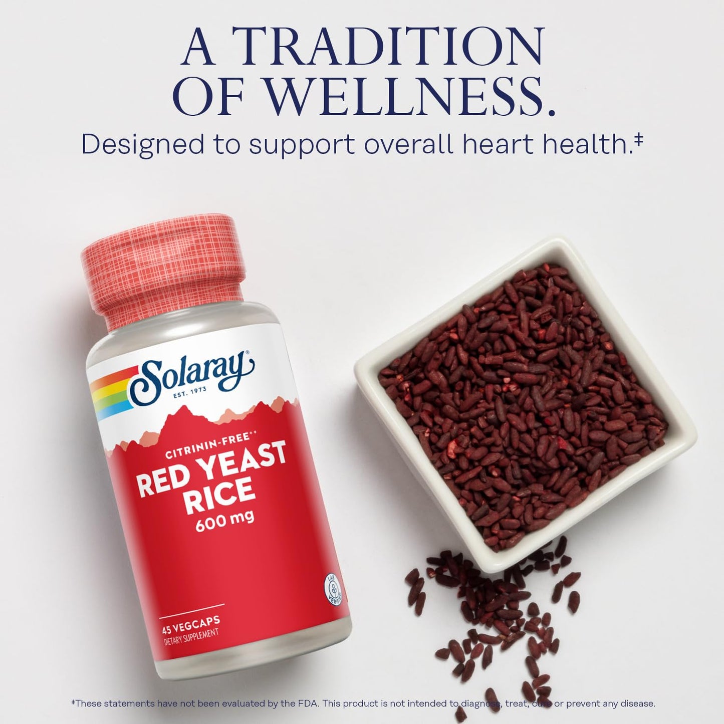 SOLARAY Red Yeast Rice 600 mg, 45 Count | HDL Support
