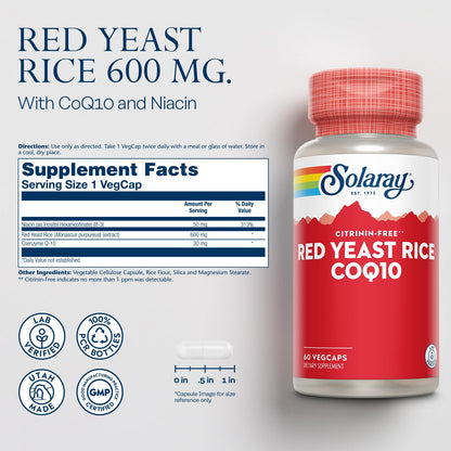 SOLARAY Red Yeast Rice Plus CoQ-10 & No-Flush Niacin - 60 Servings