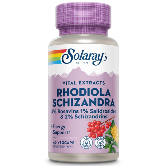 SOLARAY Rhodiola Schizandra – Energy & Occasional Stress Support | 60 VegCaps, Vegan, Lab Verified BritishVita | Premium UK Vitamins & Wellness Supplements