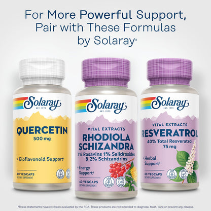SOLARAY Rhodiola Schizandra – Energy & Occasional Stress Support | 60 VegCaps, Vegan, Lab Verified