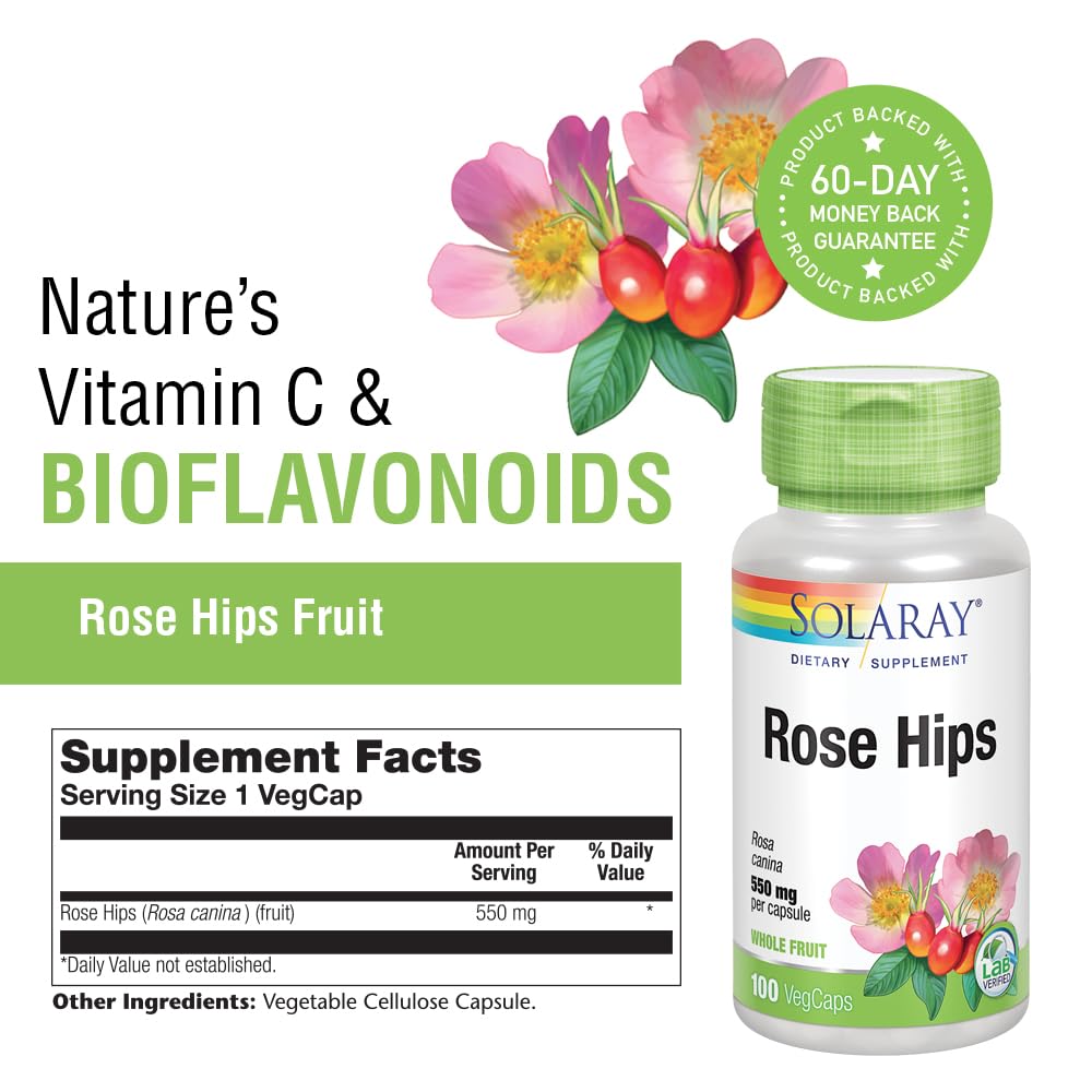 Solaray Rose Hips 550mg – Vitamin C, Bioflavonoids & Immune Support