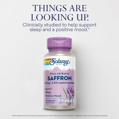 SOLARAY Saffron Extract – Sleep & Mood Support | Vegan & Gluten Free | Lab Verified