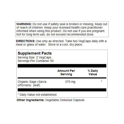 SOLARAY Sage Leaf 570mg – Body Odor & Immune Support | Nervous & Digestive | 100 VegCaps