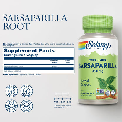 SOLARAY Sarsaparilla Root 450 mg – Traditional Herbal Support | Non-GMO, Vegan, Lab Verified