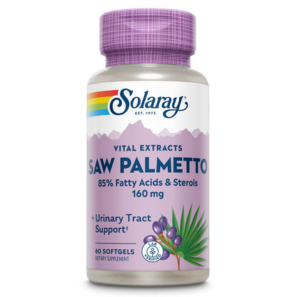 SOLARAY Saw Palmetto Extract – Prostate & Urinary Support | 136 mg Fatty Acids & Sterols | Lab Verified | 60 Servings