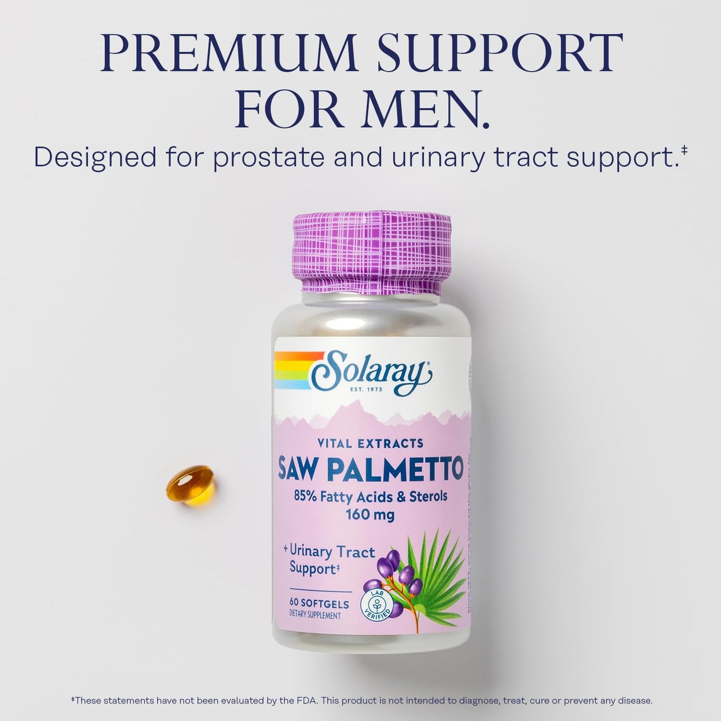 SOLARAY Saw Palmetto Extract – Prostate & Urinary Support | 136 mg Fatty Acids & Sterols | Lab Verified | 60 Servings