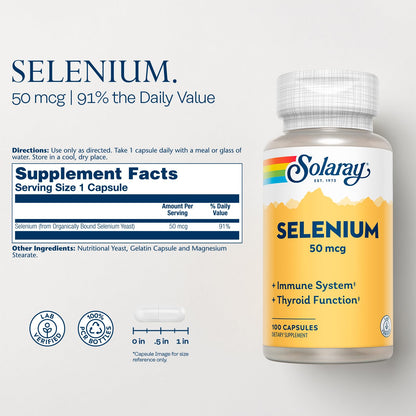 Solaray Selenium 50 mcg, Healthy Immune System, Thyroid Function & Antioxidant Support, 100 Capsules