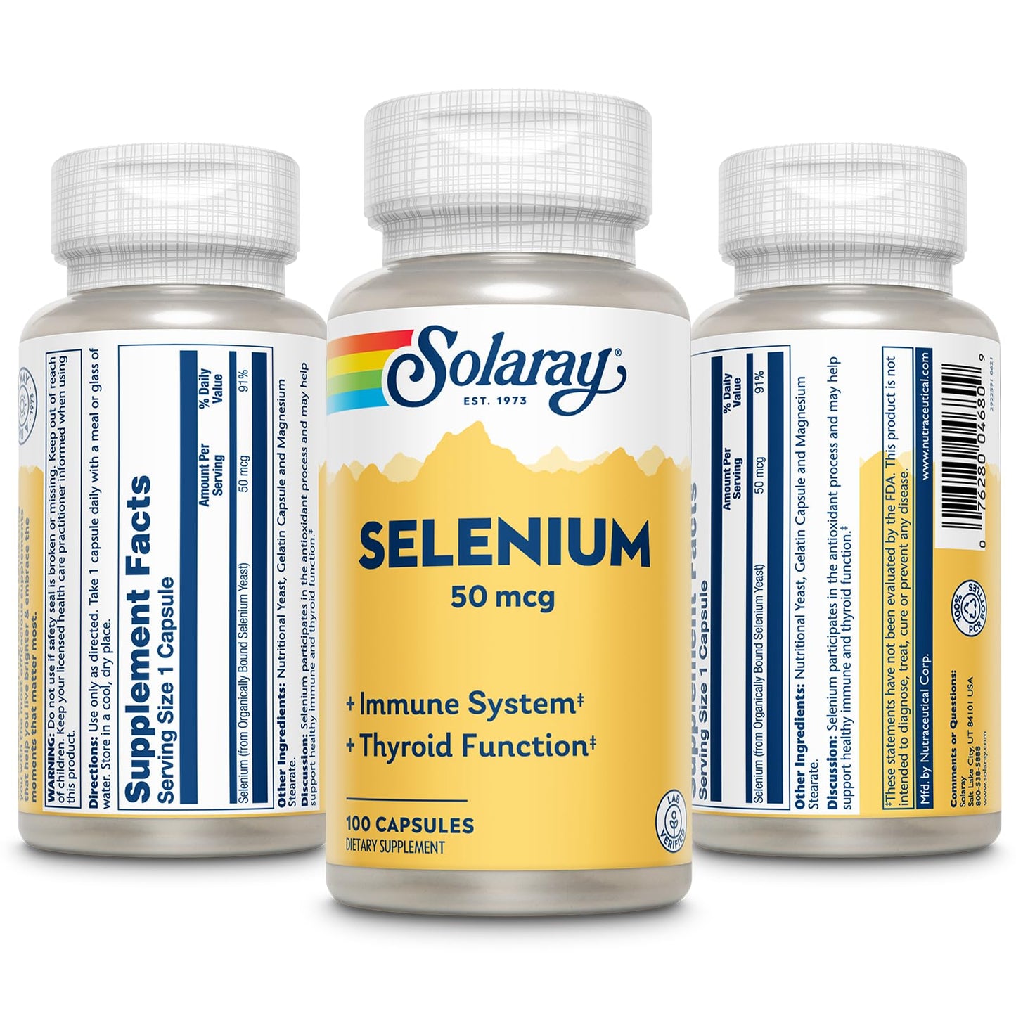 Solaray Selenium 50 mcg, Healthy Immune System, Thyroid Function & Antioxidant Support, 100 Capsules