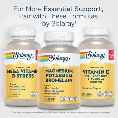 Solaray Magnesium & Potassium Asporotates with Bromelain – Bone & Muscle Support, Vegan, 60 Servings, 120 VegCaps