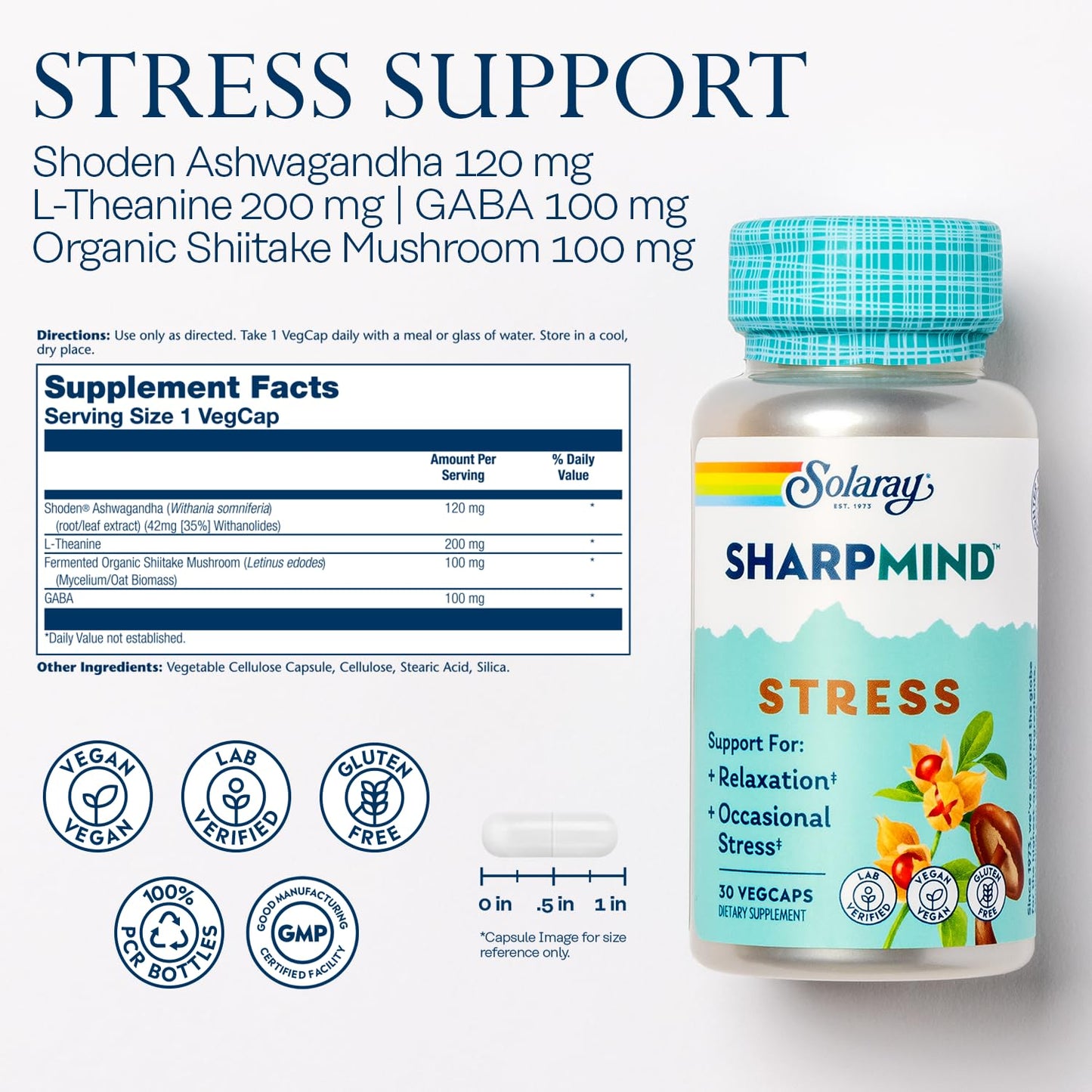 SOLARAY SharpMind Stress Support – Nootropic Mood with Ashwagandha & L-Theanine