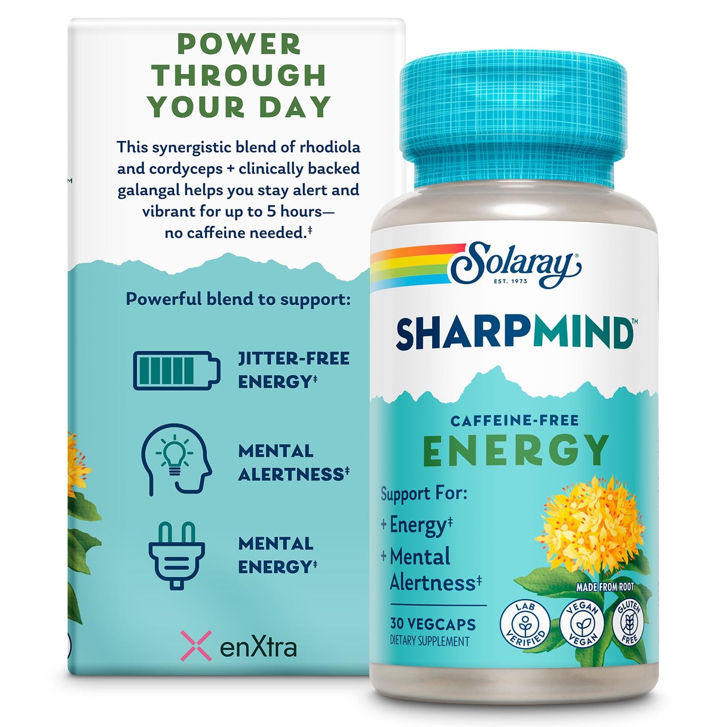 SOLARAY SharpMind Energy – Caffeine-Free Nootropic for Focus, Energy & Memory | Rhodiola Rosea, Cordyceps, 30 Servings