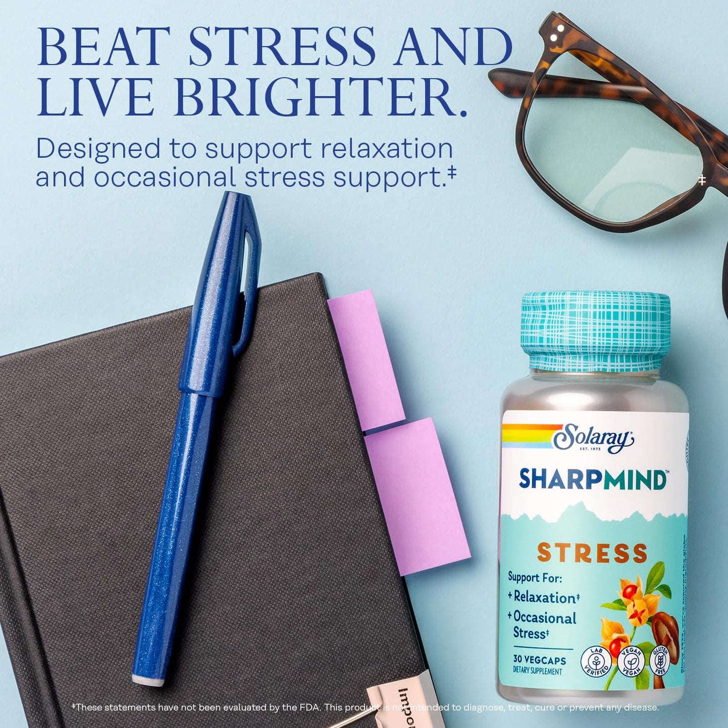 SOLARAY SharpMind Stress Support – Nootropic Mood with Ashwagandha & L-Theanine