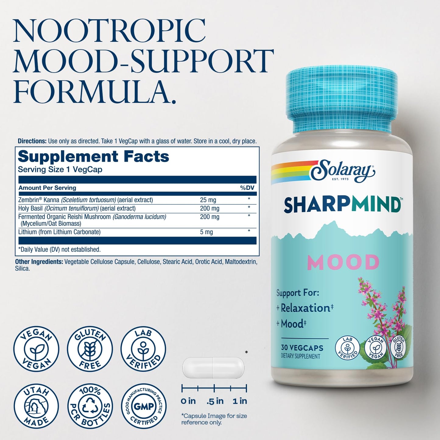 SOLARAY SharpMind Mood Support - Nootropic for Relaxation & Stress Relief